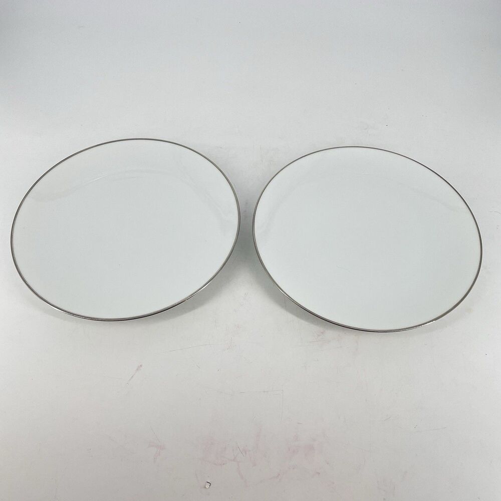 Noritake Fremont Salad Plates 8.25” Set of 2 White Porcelain Platinum Trim Japan